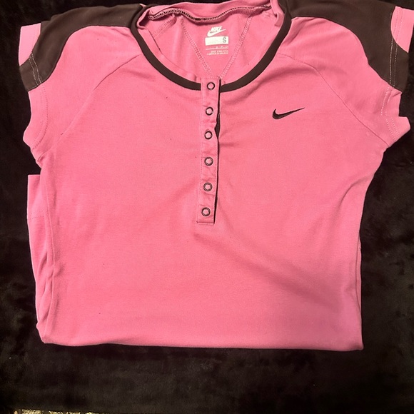 Pink and brown cap sleeve snap up T-shirt - Picture 1 of 4